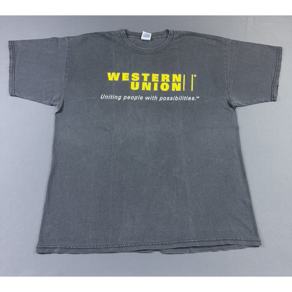 Rare Vintage Y2K Western Union Sun Faded Black XL Shirt Promo Possibilities